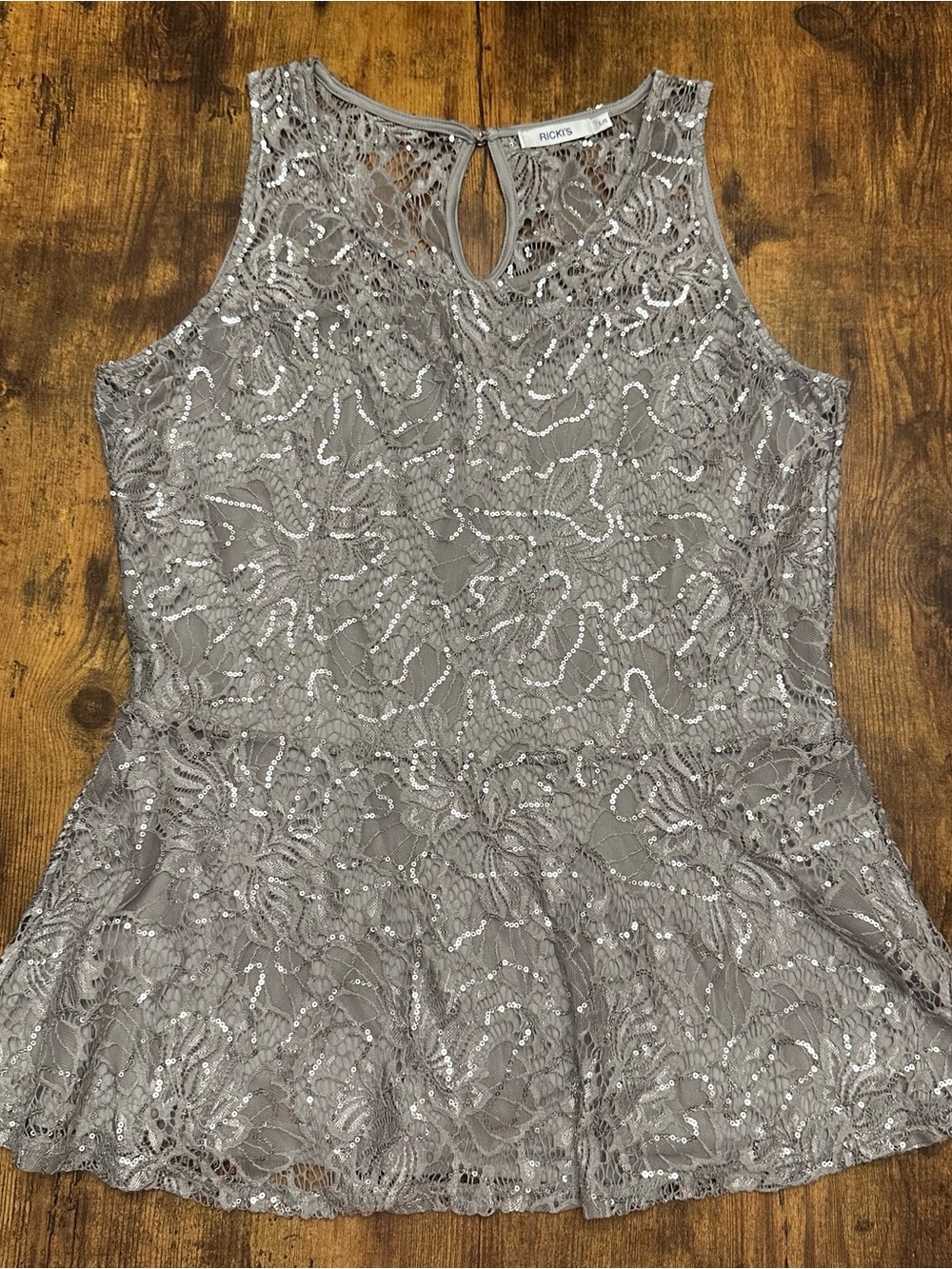 Ricki's Gray Lace Sequin Peplum sleeveless top